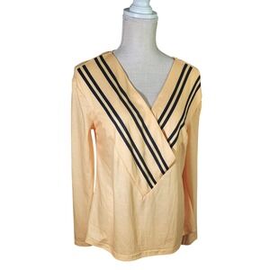Tendency Long Sleeve Top Womens Size M Peach Striped Surplice V-Neck Jersey